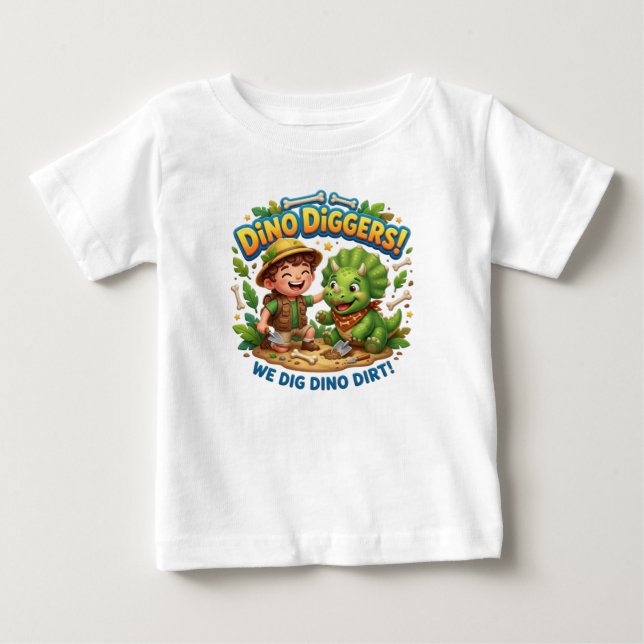 T-SHIRT POUR BÉBÉ DINO EXCAVATEURS (Devant)
