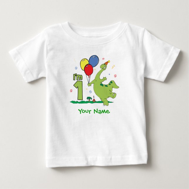 T-shirt Pour Bébé Dino Premier anniversaire Personnalisé (Devant)