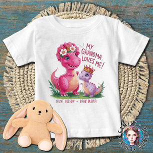 T-shirt Pour Bébé Dinos rose et violet Ma grande tante m'aime