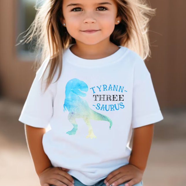 T-shirt Pour Bébé Dinosaur 3ème anniversaire fête Blue Tyrannosaurus (Dinosaur 3rd Birthday Party Blue Tyrannosaurus Rex Baby T-Shirt
)