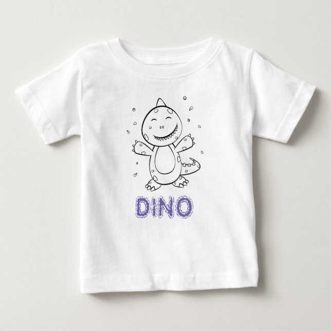 T-shirt Pour Bébé Dinosaur - Animal d'art esquissé en noir et blanc (Devant)