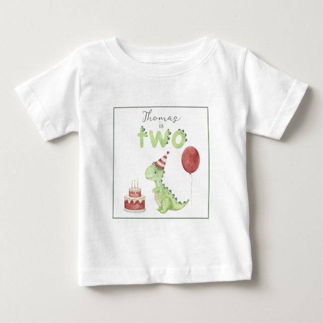 T-shirt Pour Bébé Dinosaur aquarelle 2e anniversaire (Devant)