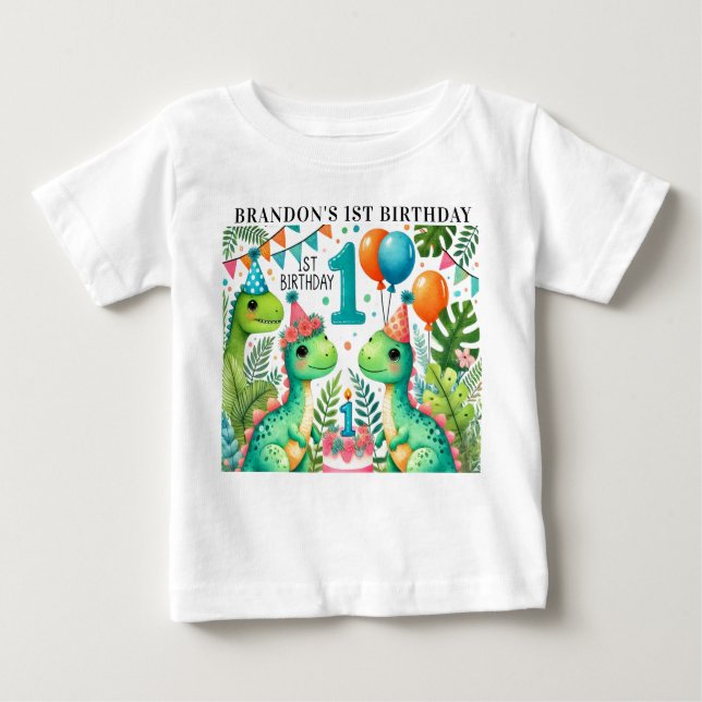T-shirt Pour Bébé Dinosaur Dino 1ère fête d'anniversaire (Devant)