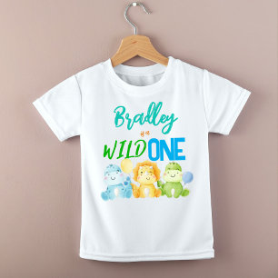 T-shirt Pour Bébé Dinosaur sauvage un 1er anniversaire coloré mignon