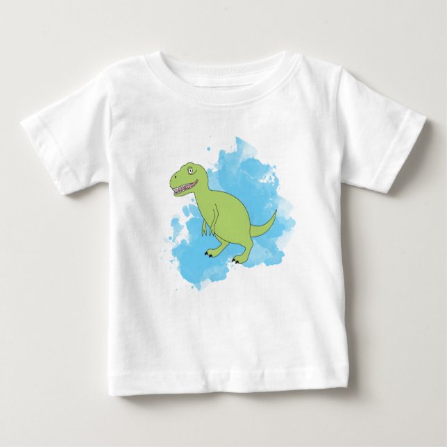 T-shirt Pour Bébé Dinosaure avec peinture bleue (Devant)