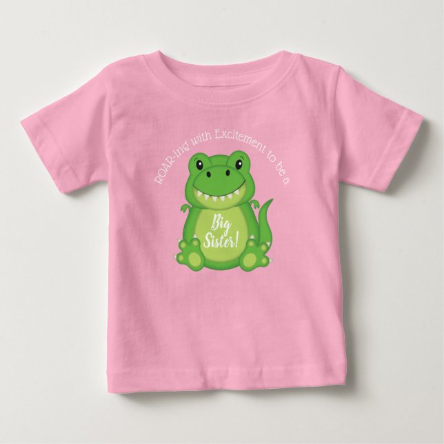 T-shirt Pour Bébé Dinosaure Baby shower T-Rex Rose Girl (Devant)