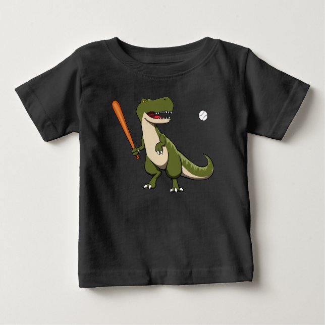 T-shirt Pour Bébé Dinosaure Batteur de Baseball T-Rex (Devant)