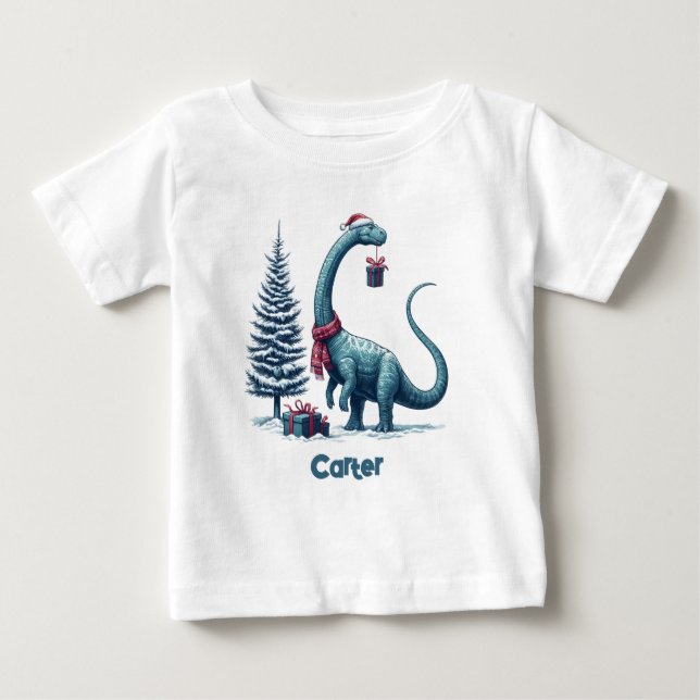 T-shirt Pour Bébé dinosaure Brontosaurus de Noël (Devant)