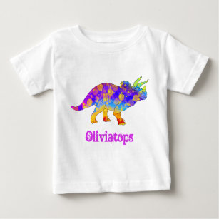 T-shirt Pour Bébé Dinosaure coloré aquarelle ajouter nom