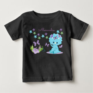 T-shirt Pour Bébé Dinosaure de bébé bleu floral personnalisé