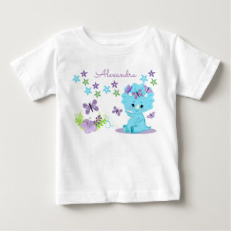 T-shirt Pour Bébé Dinosaure de bébé bleu floral personnalisé