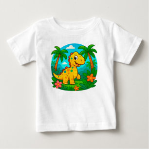 T-shirt Pour Bébé Dinosaure de dessin animé dans une scène tropicale