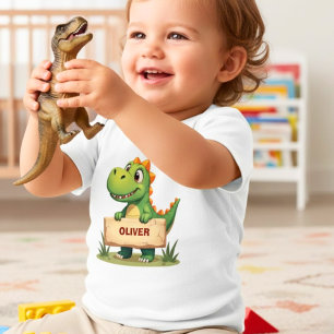 T-shirt Pour Bébé Dinosaure mignon avec plaque nominative personnali