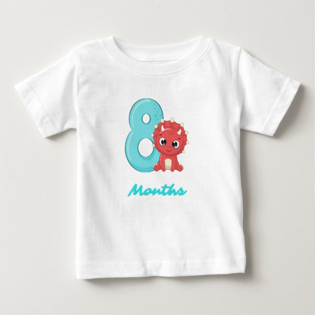T-shirt pour bébé dinosaure mignon de huit mois (Devant)