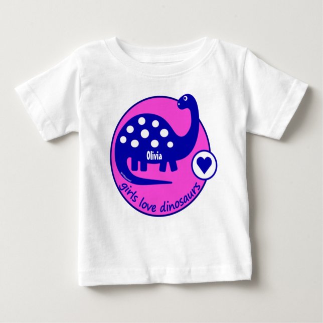 T-shirt Pour Bébé Dinosaure rose lumineux personnalisable mignon (Devant)