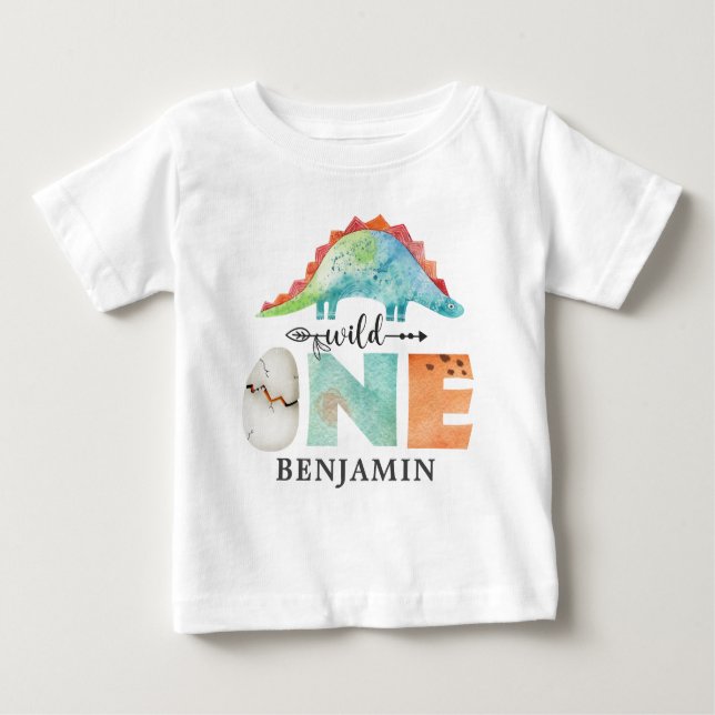 T-shirt Pour Bébé Dinosaure Sauvage Personnalisé Premier anniversair (Devant)