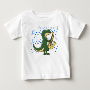 T-shirt Pour Bébé Dinosaure T-Rex Saxophone Musique Mignonne et Drôl