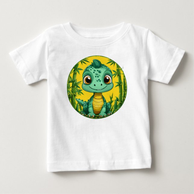T-shirt Pour Bébé Dinosaure vert de dessin animé adorable (Devant)