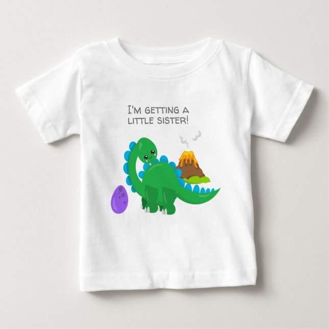 T-shirt Pour Bébé Dinosaure vert Obtenir une petite soeur (Devant)