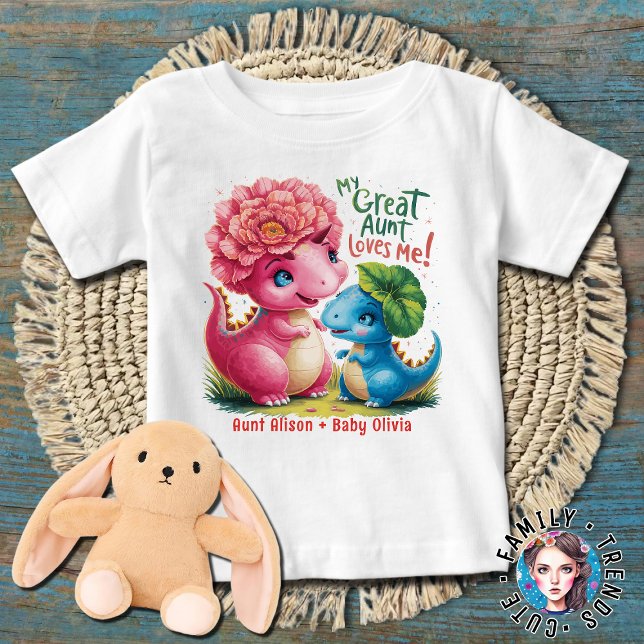 T-shirt Pour Bébé Dinosaures Floraux Ma Grande Tante M'Aime (Créateur téléchargé)