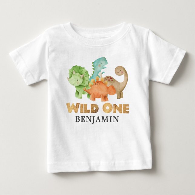 T-shirt Pour Bébé Dinosaures Sauvages Personalisés 1er anniversaire (Devant)