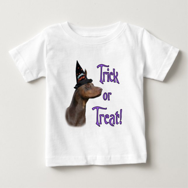 T-shirt Pour Bébé Doberman Pinscher (rouge) Trick (Devant)