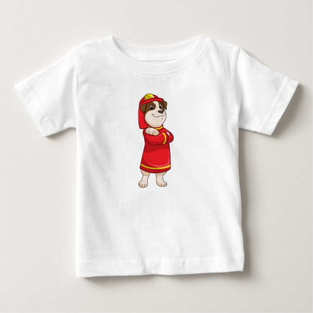 T-shirt Pour Bébé Dog as Firefighter with Helmet (Devant)