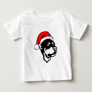 T-shirt Pour Bébé Doigt Rottweiler portant le chapeau de Noël rouge
