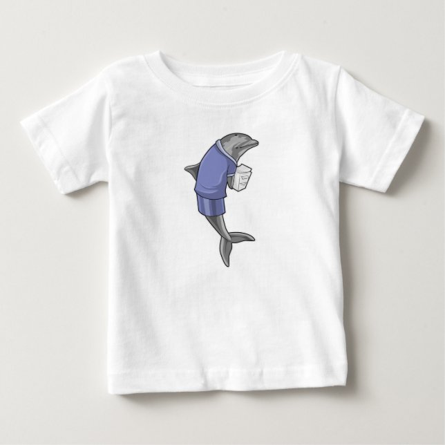 T-shirt Pour Bébé Dolphin as Secretary with Stack of paper (Devant)