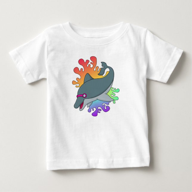 T-shirt Pour Bébé Dolphin at Swimming with Swimming goggles (Devant)