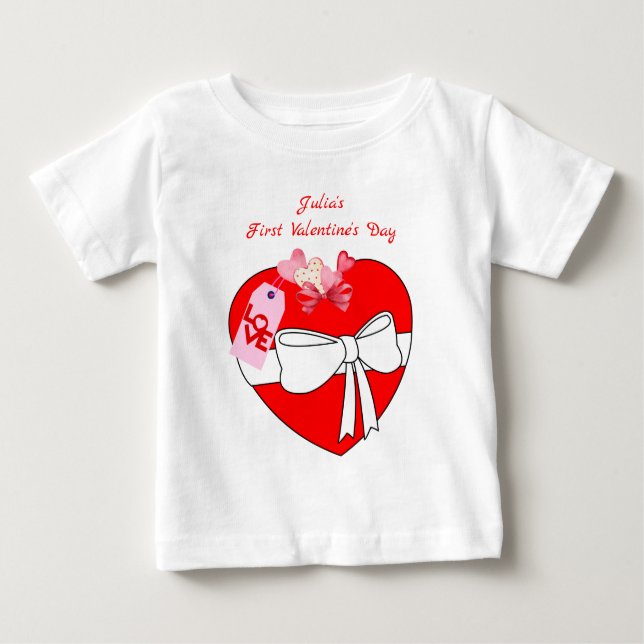 T-shirt Pour Bébé Don de mon coeur pour bébé fille 1ère Saint Valent (Devant)