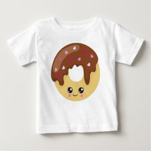 T-shirt Pour Bébé Donut Kawaii, Donut au chocolat, noisette, Coeurs