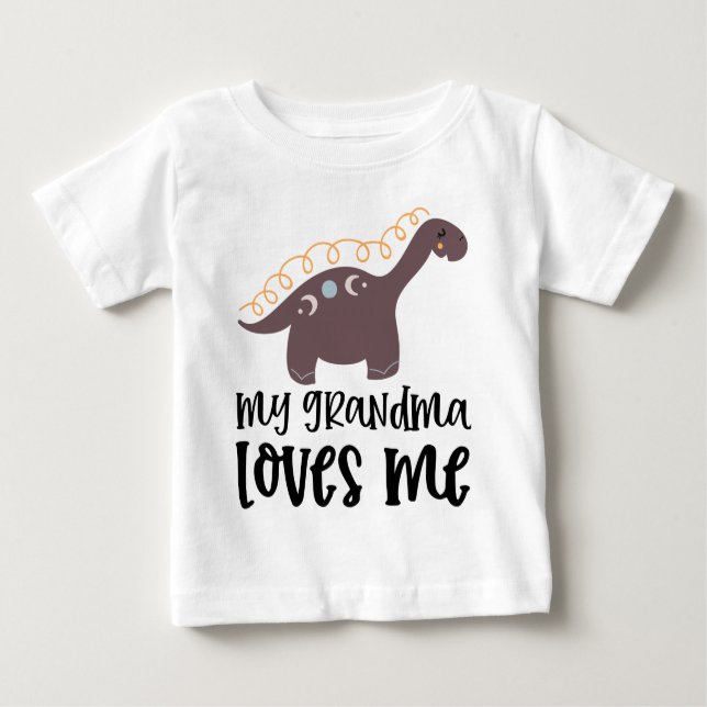 T-shirt Pour Bébé Doodle Dino 🦖 Ma grand-mère m'aime (Devant)