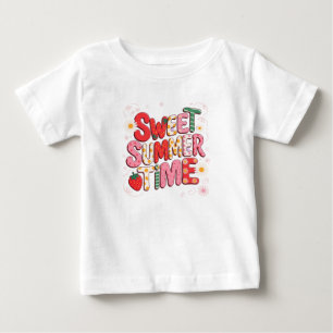T-shirt Pour Bébé Douce Coquette Été Temps Fraise Rétro Plage 