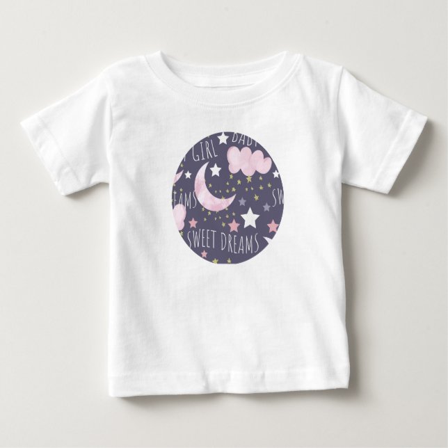 T-shirt Pour Bébé Douce Nuit Lune Bébé Fille (Devant)