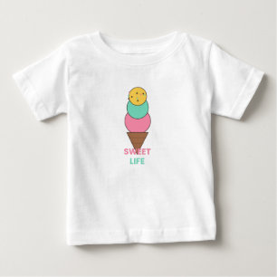 T-shirt Pour Bébé Douce Vie - Triple Crème Glacée - Mignon Kawaii
