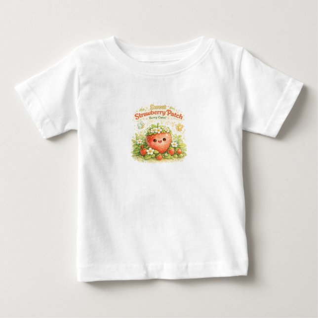 T-shirt Pour Bébé Doux Bébé Chemise Patch de Fraise Mignonne Baie  (Devant)