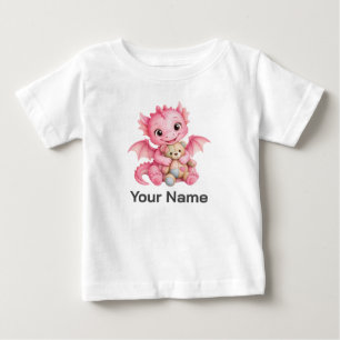 T-shirt Pour Bébé Dragon bébé rose personnalisé étreignant un ours e