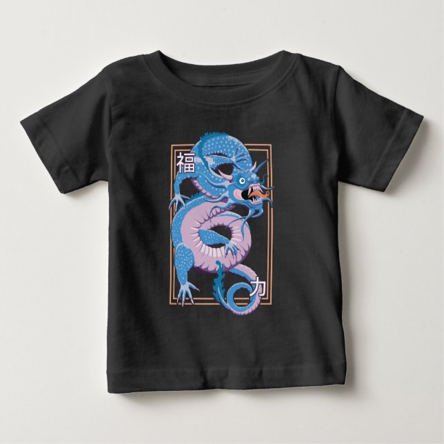 T-shirt Pour Bébé Dragon bleu chinois (Devant)