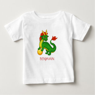 T-shirt Pour Bébé Dragon Chinois Vert Nom Personnalisé