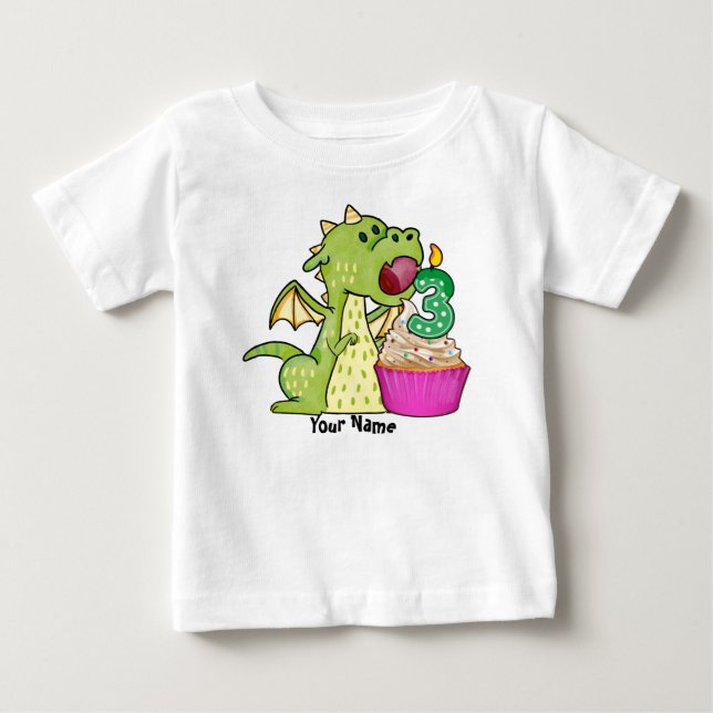 T-shirt Pour Bébé Dragon cupcake 3rd Birthday (Devant)