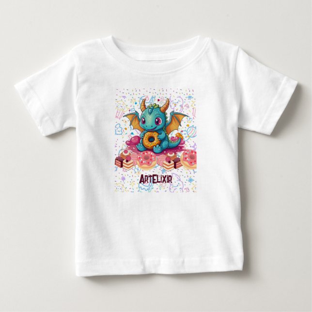 T-shirt Pour Bébé Dragon de dents doux Imprimer (Devant)
