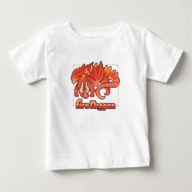 T-shirt Pour Bébé Dragon de feu, pixel art (Devant)