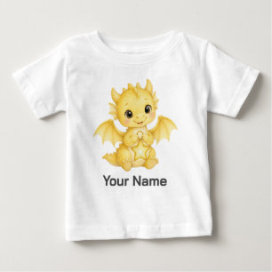T-shirt Pour Bébé Dragon jaune mignon personnalisé avec lanterne éto