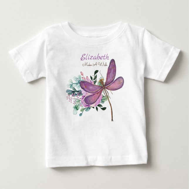 T-shirt Pour Bébé Dragonfly Make A Wish Purple NOMMÉ Nouveau cadeau  (Devant)