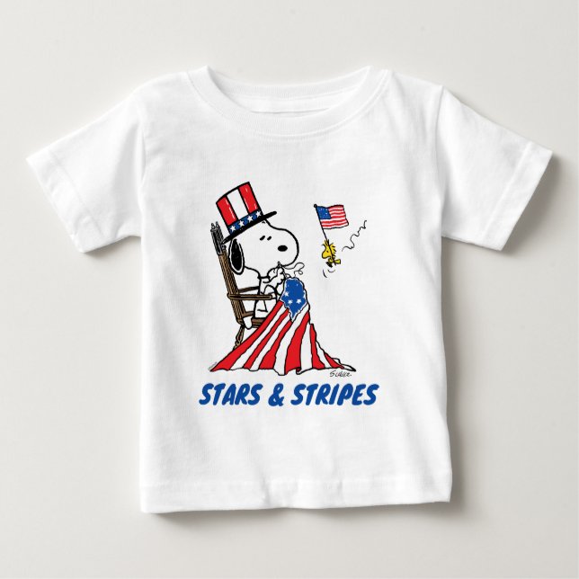 T-shirt Pour Bébé Drapeau 4 juillet à coudre Snoopy (Devant)