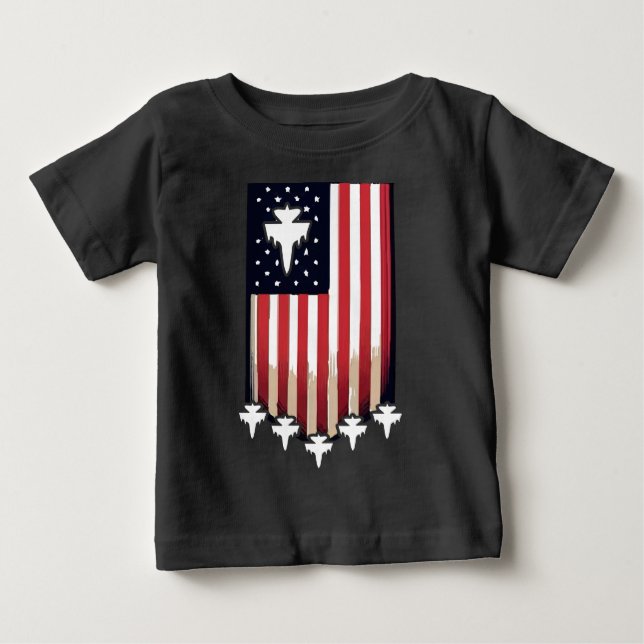 T-shirt Pour Bébé Drapeau Américain 4 Juillet-65079 (Devant)