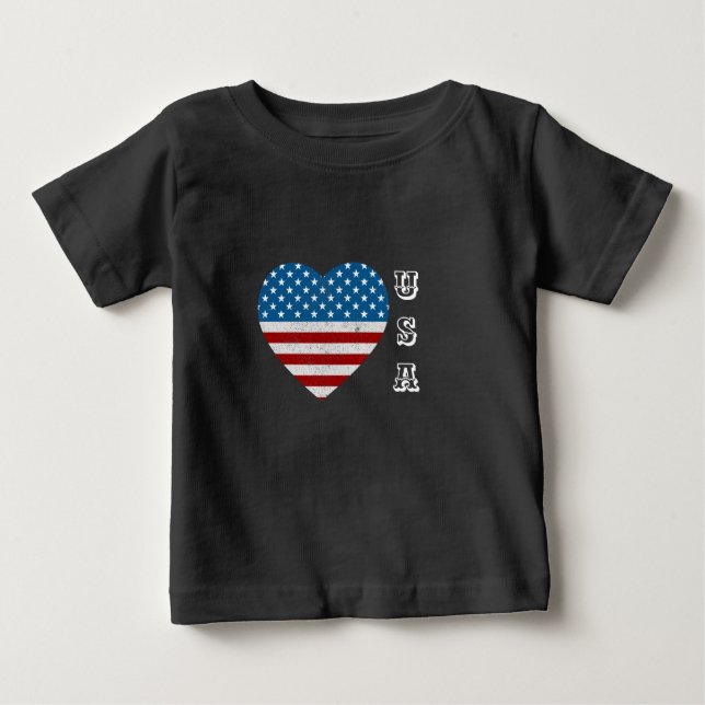 T-shirt Pour Bébé Drapeau américain patriotique étoiles de coeur Str (Devant)