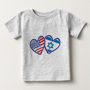 T-shirt Pour Bébé Drapeau cardiaque des États-Unis et d'Israël
