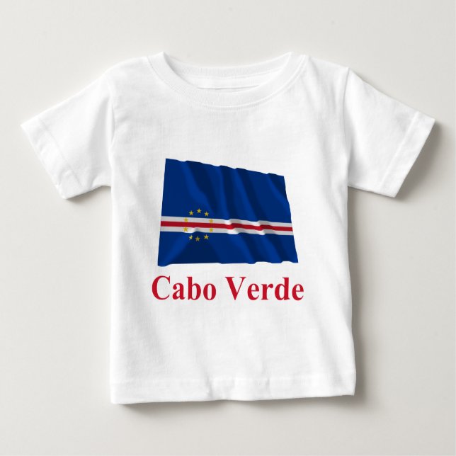 T-shirt Pour Bébé Drapeau de ondulation du Cap Vert avec le nom dans (Devant)